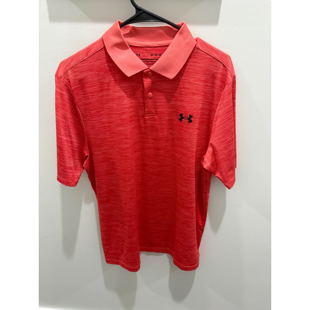 Under Armour Mens Performance Polo Shirt Orange Heather Short Sleeve Golf Size M